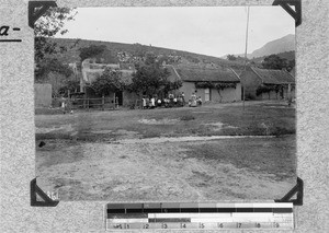 African women and children in front of some dwellings, Genadendal, South Africa