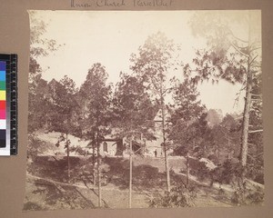 View of church through trees, Ranikhet, Simla, India, ca.1890-1900