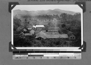 Partial view of the mission station Rungwe with joinery, industrial school and students' house, Tanzania, 1932