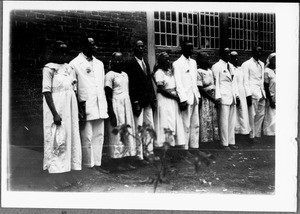 Bridal couples in front of the mission house, Arusha, Tanzania, 1929