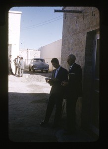 Men likely in front of the Iglesia de Cristo, Mexico