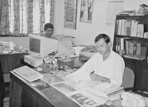 Bangladesh Lutheran Church/BLC. Stephen Baroi (right) and Edward at the Head office in Dhaka