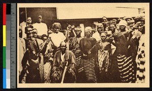 Chief and entourage sitting outdoors, Sierra Leone, ca.1920-1940