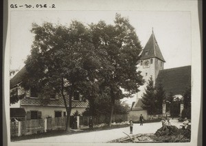 Pfarrhaus und Kirche in Nellingen a. d. Alb. Hebichs Geburtshaus