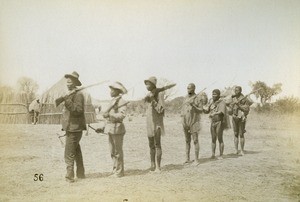 Arrival of Makontsa, the ambassador of chief Khama, in Sesheke, Barotseland, Zambia