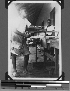 Carpenter's workshop, Sikonge?, Unyamwezi, Tanzania, 1929-1930