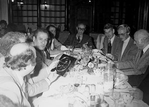 A gathering in Bookshop auspices. Jørgen Nørgaard Pedersen receives the golden plate for his se