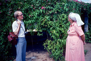 Area Secretary Jørgen Nørgaard Pedersen in conversation with missionary, nurse Ingeborg Depping