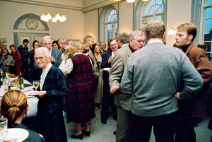 Jørgen Nørgaard Pedersen's farewell reception, September 2002 . People are talking. Kirsten Lan