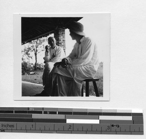 Bp. Frederick Donaghy talking to another priest at Wuzhou, China, 1939