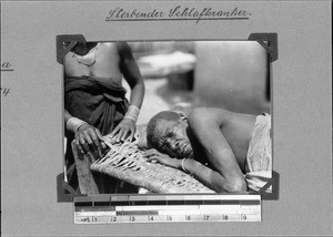 African man passing away due to sleeping sickness, Nyasa, Tanzania, 1929