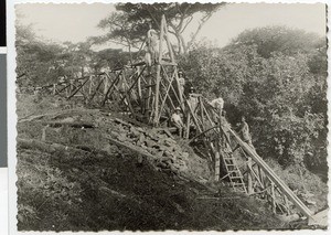 Reconstruction of the wooden framework of the water pipe of a mill, Ayra, Ethiopia, 1939