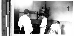 Postulants assigned to kitchen duty, Peng Yang, Korea, ca. 1920-1940