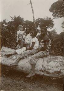 Missionary children with african people, in Gabon