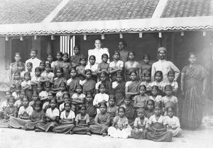 Girl's Boarding School at Saron, Tiruvannamalai with Mrs. Agathe Berg, ca.1895