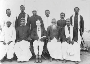 Congregational workers at Carmel, Tiruvannamalai ca. 1915. Top row from left. Phamuel, Bakkiana