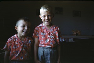 Arne and Olav Heggheim smiling, Bankim, Adamaoua, Cameroon, 1955-1962