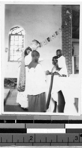Father Collins proceeding over a marriage, Musoma, Tanzania, Africa, 1949