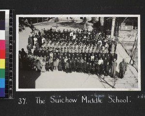 Staff and students of Middle school, Suixian, China, ca. 1937