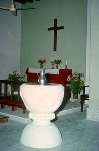 Alter and baptismal fond in the Church in Crater, Aden 1964