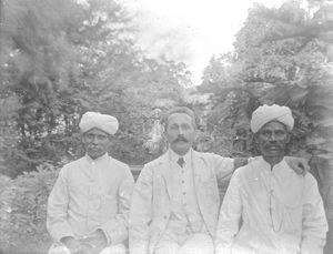 Missionary Carl Marius Hornbech with colleagues. V. Thomas , left, and Joseph Benjamin, right