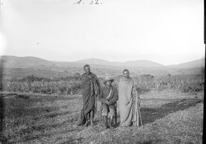 African men in the savannah, Tanzania, ca.1893-1920