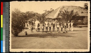 The children of lepers gathering outdoors to work, Congo, ca.1920-1940