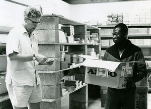 André Piguet in a bookstore, in Gabon