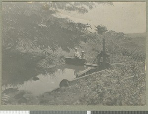Sluice gate above mission, Chogoria, Kenya, ca.1924