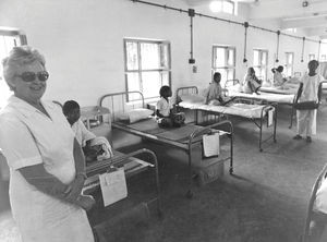 Head Nurse Helga Johansen at Vadathorasalur Leprosy Hospital, Arcot, South India, 1977. (Used i