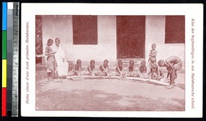 Teacher with students, Malabar, India, ca.1920-1940