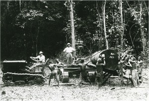 Tractor in a forest, in Cameroon