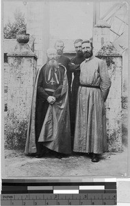 Group portrait of a bishop and three priests, Sierra Leone, Africa, ca. 1920-1940