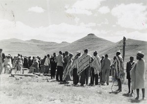 African men gathering, before the Service in Mohlanapeng (an out-station)