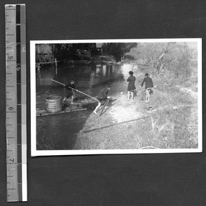 Boys playing on the river, Shaowu, Fujian, China, 1939