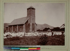Congregation gathered outside Church, Loharano, Madagascar, 1900