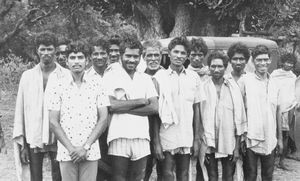 Kalrayan Hills, South India. The Kariyalur Village Council, 1978. Front row, left is Mr Theetha