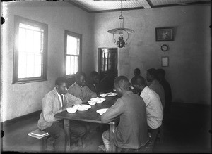 Students in the dining hall of Lemana Training Institution, Lemana, Limpopo, South Africa, ca. 1906