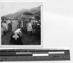 Group gathered in cemetery in Kaying, China, 1938