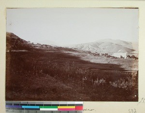 Distant view of Ramainandro village, Madagascar, 1901