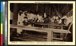 Missionaries and students in a carpentry school, Vellore, India, ca.1920-1940