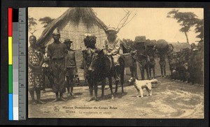 Missionary traveling on a donkey, Congo, ca.1920-1940