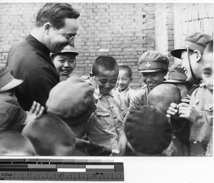 Fr. Escalante with mission school boys in Dalian, China, 1939