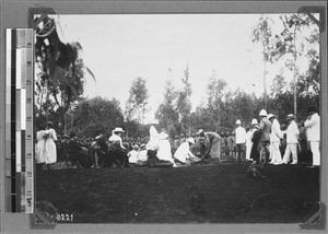 Laying of the foundation stone of a mission church, Tukuyu, Tanzania, ca.1898-1914