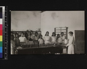 Group portrait of staff and students in chemistry laboratory, Sri Lanka, ca. 1920-1921