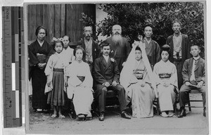 Group portrait of a wedding party after the marriage ceremony, Japan, ca. 1900/1920