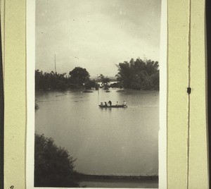 Honjen bei der Ueberschwemmung 19. Mai 1936. 2. Blick von d. Doktorswohnung auf die Felder. Im Hintergrund der Ostfluss