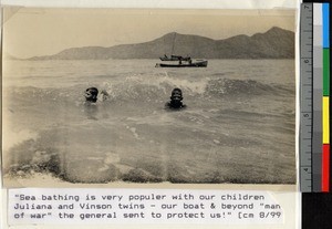 Missionary children bathing in the sea near Haizhou, Jiangsu, China, ca.1925