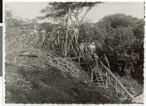 Reconstruction of the wooden framework of the water pipe of a mill, Ayra, Ethiopia, 1939