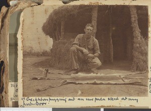 Drying an animal skin, Dodoma, Tanzania, July-November 1917